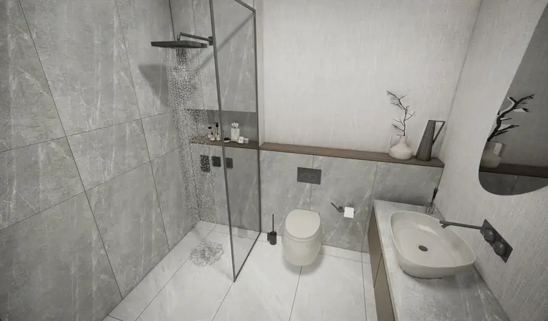 Yerden ısıtmalı, havalandırmalı banyo