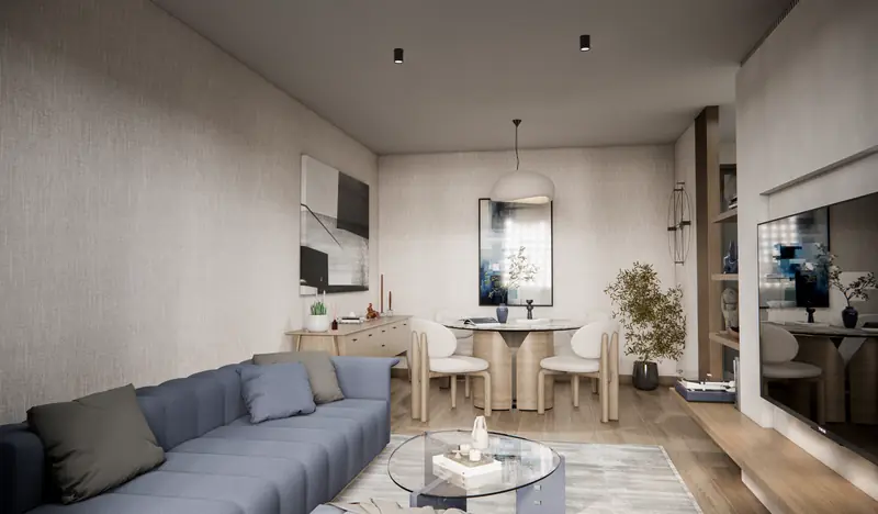 Akıllı aydınlatma ve perde sistemli salon